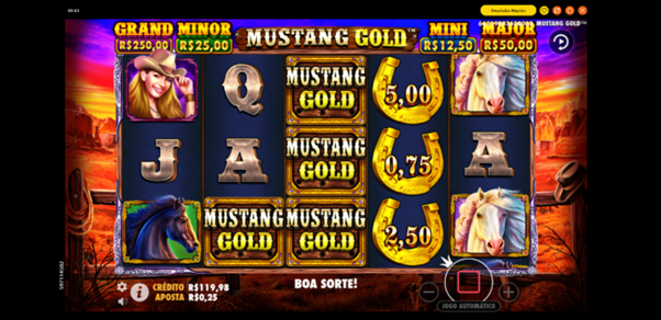 ela do slot Mustang Gold com ambienta&ccedil;&atilde;o de faroeste 